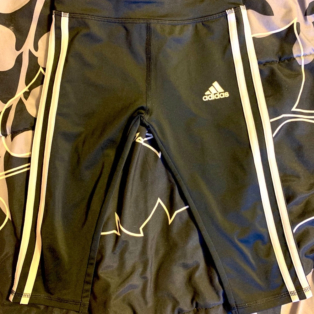 ADIDAS Black White Girls Crop Leggings XS 5